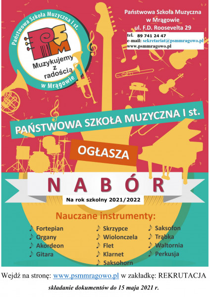 Plaktat nabór do szkoły muzycznej 2021/2021 w Mrągowie