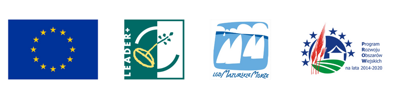 Logo UE, logo leader, logo LGD Mazurskie Morze, logo PROW